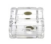 Lote 3646 - Conjunto de caixa com tampa em cristal RCR (Royal Crystal Rock), com 4x7x7 cm, aneleira de cristal em forma de folha, com 14 cm de comprimento, par de castiçais em vidro, com 9 cm de diâmetro e caixa de vidro com tampa decorada com flores dour - 4