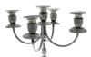 Lote 3741 - Candelabro de 5 lumes em metal prateado com decoração vegetalista na base, fuste, arandelas e copos das velas. Dim: 37 cm. Notas: sinais de uso - 2