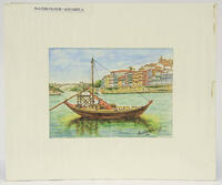 Lote 93 - Avelino Machado - Original - Aguarela sobre papel com motivo de barco rabelo, assinada, e datada de 2010, com emolduramento em cartão, com 15x21 cm. Ligeira deformação, emolduramento com marcas. Nota: Avelino Machado nasceu em 1955 em Lamego. Ai