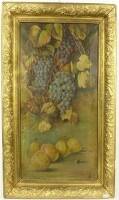 Lote 54 - Quadro com pintura a óleo sobre tela de Maria Fernanda, assinado Fernanda, datado de 1930, motivo "Natureza Morta - Uvas e Peras", com 62x32 cm