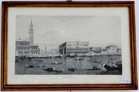 Lote 169 - León Gaucherel (séc XIX), água forte s/papel, motivo "Vista de Veneza a partir de um original de Francesco Guardi, patente na Colecção Rothan", com 23x36cm.