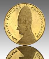 Lote 4051 - Medalha em ouro amarelo de 900/000 (22 K) do Vaticano, Papa Paulo VI, datada de 1963. Peso: 3,7 gr. Dim: 20 mm.