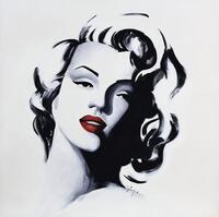 Lote 4116 - Joana Marques - Original - Acrílico sobre tela, assinado, motivo "Marilyn Monroe", com 120x120 cm. Obra desta autora com 75x155 cm foi vendida por € 989 na Oportunityleiloes. Nota: Pintora jovem, mas já com uma cotação em galeria acima da médi