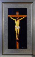 Lote 5020 - Mota Urgeiro - Original - Pintura a óleo sobre madeira, assinada, título "Cristo", com 24x50 cm (moldura prateada com 68,5x42,5 cm). Óleo deste autor foi vendido por € 3.400 numa leiloeira de Lisboa. Nota: Mota Urgeiro é considerado o expoente