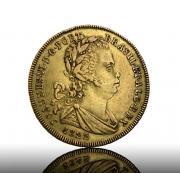 Lote 5114 - Moeda de ouro - Meia Peça de D. João VI de 1822. Peso: 7,2 gr. Dim: 26 mm. Notas: moeda semelhante à venda por € 2.250 em http://www.espadim.com/index.php/produto/88