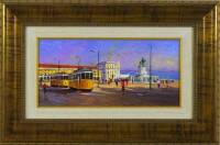 Lote 5188 - Mota Urgeiro - Original - Pintura a óleo sobre madeira, assinada, título "Eléctrico no Terreiro do Paço - Lisboa", com 24x50 cm (moldura dourada com 50x76 cm). Óleo deste autor foi vendido por € 3.400 numa leiloeira de Lisboa. Nota: Mota Urgei