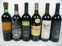 Lote 1600157 - Lote de 6 garrafas de Vinho para coleccionadores, garrafa de Caves de São João - reserva - colheita de 1982, garrafa de Quinta do Confradeiro - Douro 1988, garrafa de Ferrugento - Douro 1997, garrafa de Lagoa - reserva 1989, garrafa de Quin