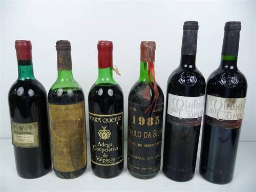 Lote 1600253 - Lote de 6 garrafas de Vinho para coleccionadores, garrafa de Frasqueira - Clarete Lello - reserva de 1975, garrafa de Quinta da Alorna - tinto velho 1978, garrafa de Terra Quente - Adega Coop. de Valpaços, garrafa de Paulo da Silva - 1985 -