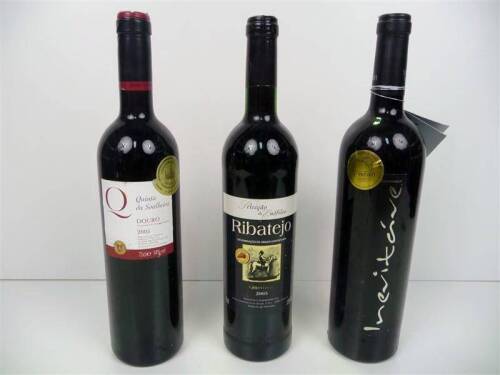 Lote 1600255 - Lote de 3 garrafas de Vinho Tinto, diferentes para coleccionadores, 1 garrafa Inevitável 2005 - Alentejo - Casa de Santa Vitória - 1º Prémio medalha de ouro no XV concurso " Os melhores vinhos do Alentejo ", 1 garrafa Ribatejo - Selecção de