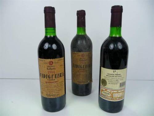 Lote 1600494 - Lote de 3 garrafas de Vinho Tinto, Vidigueira - Altissimo - colheita de 1991, Nota: garrafas provenientes de uma garrafeira particular onde estavam armazenadas com todas as condições necessárias ao seu perfeito acondicionamento