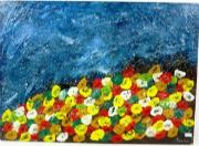 Lote 56 - Quadro com pintura a óleo sobre tela de Karino - ORIGINAL - datada de 1999, motivo "Flores no Campo", com 50x70 cm 