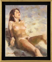 Lote 4091 - David Levy Lima - Original - Pintura a óleo sobre tela, assinada, motivo "Nu Feminino", mancha colorida com 27x22 cm (moldura com 32x27 cm). Obra deste autor foi vendida por € 920 na Oportunityleilões. Nota: A pintura de David Levy Lima é segu