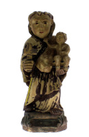 Lote 4302 - Escultura de Santo António com Menino em pedra policromada. Dim: 43 cm altura. Nota: sinais de uso.