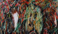 Lote 4532 - Ligia Romano (n.1981) - Original - Técnica mista sobre tela, assinada, datada de 2015, título "3 Horses", com 60x100 cm. Nota: Lígia Romano é uma artista plástica, que desenha e pinta desde os 13 anos de idade. Tem um estilo próprio que combin