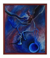 Lote 4781 - João Militão - Original - Acrílico sobre tela, assinada, datada de 1996, motivo "Paisagem Surrealista", com 56x46cm (moldura branca com 66x57 cm)