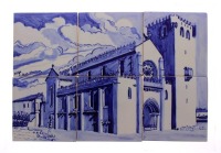 Lote 5051 - Eduardo Nery (1938) - Painel com 6 azulejos (soltos) em tons de azul representando o famoso Mosteiro de Leça do Balio com dimensões 28x42 cm, peça numerada 35/150 e devidamente assinada, produzida na antiga fábrica de Sant'Anna, em estojo orig