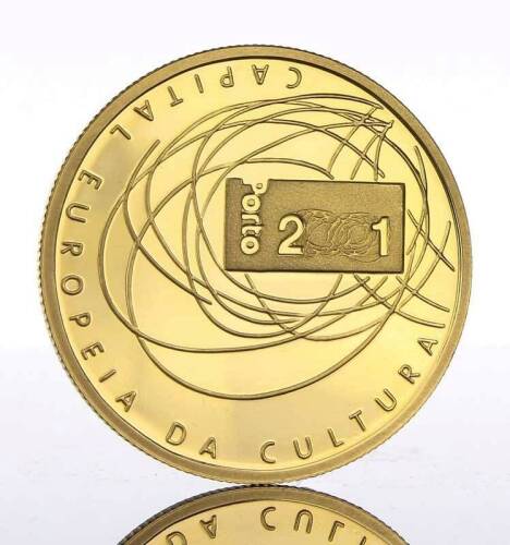 Lote 10 - Moeda de Ouro - 500 escudos comemorativos do Porto Capital Europeia da Cultura de 2001. Peso: 17.50 g. Notas: moeda idêntica à venda por € 700 em http://www.nnd.com.pt/index.php?option=com_eshop&view=product&id=5065&catid=120&Itemid=195 . Com es