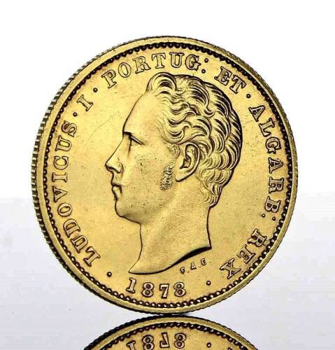 Lote 17 - Moeda de ouro - 5.000 Reis (Meia Coroa) de D. Luís I de 1878. Peso: 8.87 g. Notas: moeda idêntica foi vendida por € 550 na leiloeira Numisma