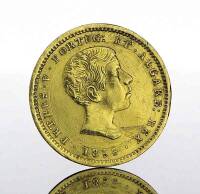 Lote 36 - Moeda de Ouro - 1000 Reis de D. Pedro V de 1855. Peso: 1.77 g. Notas: moeda idêntica à venda por € 150 em http://www.nnd.com.pt/index.php?option=com_eshop&view=product&id=5888&catid=19&Itemid=138