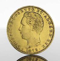 Lote 46 - Moeda de Ouro - 2000 Reis de D. Luís I de 1872. Peso: 3.55 g. Notas: moeda idêntica vendida por € 180 na leiloeira Numisma