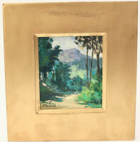 Lote 21 - Original - Pintura a acrílico sobre platex com motivo de paisagem, assinada Celmo, datada no verso de 11-VI-1978, com moldura em madeira dourada. Dimensão: mancha pictórica 15x13 cm, moldura 28x26 cm. Bom estado. Nota: Celmo Rodrigues de Carval