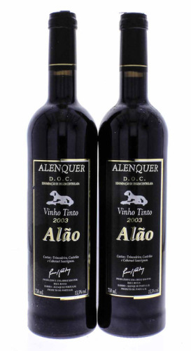 Lote 1285 - Duas garrafas de Vinho Tinto, Alenquer Alão, ano 2003, Castas: Trincadeira,Castelão e Cabernet Sauvignon, Vinho Regional Estremadura,(750ml- 13,5%vol).