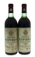 Lote 1289 - Duas garrafas de Vinho Tinto, Herdade Espirra, Colheita 1989, Casta: Periquita, Palmela, Portucel, (750ml-12,5%vol).