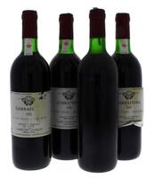 Lote 1384 - Quatro garrafas Vinho Tinto, Garrafeira 1986, Soc. Vinícola Lusitana, (750ml-12%vol.) Nota: Uma garrafa sem rótulo definida por analogia e os restantes danificados.