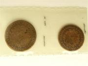 Lote 1620057 - Lote de 2 moedas de D. Maria II, moeda de XX Reis datada de 1847 e moeda de X Reis datada de 1842, BC