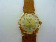 Lote 1640387 - Relógio Anker 21 Jewels Antimagnetic, mostrador dourado, bracelete de pele de avestruz, usado, a funcionar, com falhas