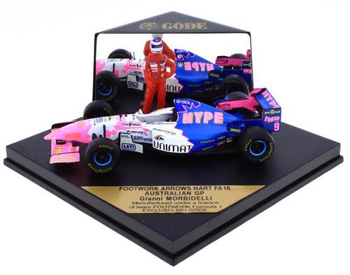 Lote 22 - Miniatura Automóvel F1 Footwork Arrows Hart FA16 – Gianni Morbidelli, Australian Grand Prix – Göde (com certificado de autenticidade e exclusividade - não confundir com a marca ONYX), Escala 1:43 – Notas: Novo, em embalagem de origem, sem falhas