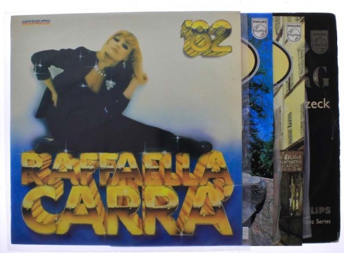 Lote 14 - Conjunto de 5 discos vinil, LP - 33 rpm, musica e Intérpretes diversos:, Raffaella Carra - 82, 2 discos LP - Jean Sibelius e César Franck , Berg Wozzeck - Philips Modern Series. Nota: Capas com sinais de uso e desgaste, pode apresentar riscos o