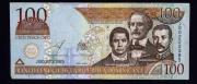 Lote 3008 - Nota de 100 Pesos, Banco Central de la Republica Dominicana, Francisco del Rosario Sanchez, Juan Pablo Duarte, MatiasRamon Mella, datada de Año 2003, JB0222385, nota similar á venda por € 182,26, http://www.donckelly.com/world/domi_rep_100_2014.html