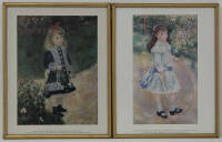 Lote 176 - Conjunto de dois quadros com estampas de August RENOIR (1841/1919), "A girl with a watering can" e "Girl with a Hoop" da National Gallery of Art, molduras em madeira dourada. Dimensões: 37x29,5 cm.