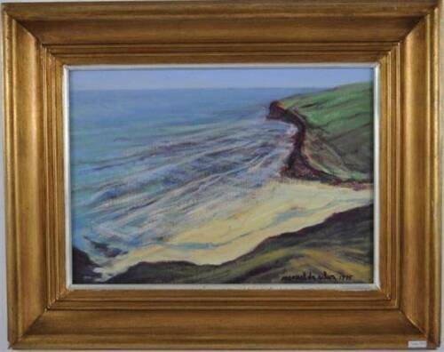 Lote 632 - Quadro com pintura a óleo sobre tela de Manuel da Silva (1932), assinado e datado de 1995 - ORIGINAL - motivo "Vista da Praia do Guincho", com 32x45 cm