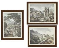 Lote 219 - QUADROS DECORATIVOS - Conjunto de 3 reproduções sobre papel de W.H. Burnett, motivo “The Market Place - Cintra”, “Cintra”, com 23x32 cm (molduras com 27x36 cm) e “The Church of Cintra”, com 32x23 cm (moldura com 36x27 cm).