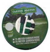 Lote 966 - MANGUEIRA GARDEN MASTER - Mangueira Garden Master com 2 uniões, agulheta e adaptador de torneira. Dim: 15 metros (mangueira). Nota: nunca usada, selada na embalagem.