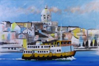 Lote 4004 - JOÃO LIMA - Original - Pintura a óleo sobre tela, assinada, motivo "Vista de Lisboa com Cacilheiro”, com 60x90 cm. Obra deste autor foi vendida por € 1.035 na Oportunity Leilões. Nota: João Lima é um artista multifacetado que se dedica à pintu