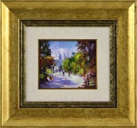 Lote 4014 - MOTA URGEIRO - Original - Pintura a óleo sobre madeira, assinada, título "Jardim da Estrela - Lisboa”, com 15x18 cm (moldura dourada com 39x42 cm). Óleo deste autor foi vendido por € 3.400 numa leiloeira em Lisboa. Nota: Mota Urgeiro é conside