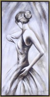 Lote 4033 - HELENA ALMEIDA - Original - Pintura a óleo sobre tela, assinada, motivo "Figura Feminina", com 140x70 cm (moldura com 145x75 cm)