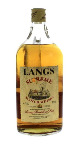 Lote 1866 - WHISKY LANGS - Garrafão de whisky, Langs, Supreme, Lang Brothers, Ltd., Escócia, (1750ml - 40%vol). Nota: com perda adequada ao período de engarrafamento