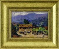 Lote 6069 - JAIME MURTEIRA (1910-1986) - Original - Pintura a óleo sobre platex, assinada, motivo "Paisagem do Minho - Espigueiro e Figuras", com 24x33 cm (moldura dourada com 43x52 cm). Óleo deste autor foi vendido por € 10.500 numa leiloeira em Lisboa. 