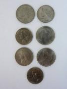 Lote 1820203 - Colecção de 7 moedas de 25 Escudos de Cupro-níquel, Republica Portuguesa, sendo uma comemorativa do centenário da Morte de Alexandre Herculano, datadas de 1977, 1978, 1980, 1981, 1982, 1984, MBC 