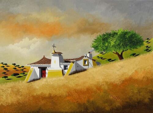 Lote 6072 - PEDRO BUISEL – Original - Pintura a óleo sobre tela, assinada, motivo “Além-Tejo II... Monte Alentejano”, com 54x73 cm. Obra deste autor foi vendida por € 2.760 na Oportunity Leilões. Nota: Pedro Buisel é sem dúvida um dos melhores pintores da