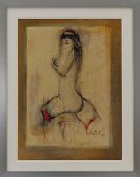 Lote 6092 - ARTUR BUAL (1926-1999) – Original - Pintura de técnica mista sobre tela, assinada, datada de 1989, motivo "Nu Feminino", com 73x53 cm (moldura prateada com 91x72 cm, tela com restauro). Obra deste autor foi vendida por € 18.000 numa leiloeira 