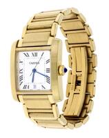 Lote 6110 - CARTIER, RELÓGIO DE PULSO - Modelo Tank Française em prata 925 e plaque de ouro 20 microns. Caixa com 27x32mm e bracelete em aço dourado. Relógio similar em aço à venda por € 3.368. Movimento quartzo. Mostrador assinado Cartier com fundo prate