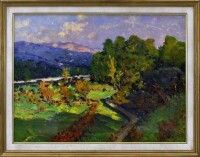 Lote 6132 - JAIME MURTEIRA (1910-1986) - Original - Pintura a óleo sobre tela, assinada, título "Paysage", com 60x81 cm (moldura dourada com 72x92 cm, sinais de manuseamento). Óleo deste autor foi vendido por € 10.500 numa leiloeira em Lisboa. Esta obra e