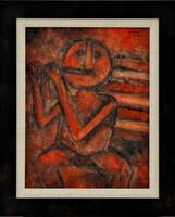 Lote 6142 - RUFINO TAMAYO (1899-1991) - Original – Pintura a óleo sobre tela colada sobre cartão, assinada, datada de 1981, título "Tocador de Flauta", com 45,5x35,5 cm (moldura com 50x60 cm). Com Certificado de Autenticidade e Proveniência. Obra similar 