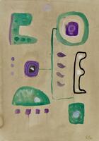 Lote 6172 - PAUL KLEE (1879-1940) - Original – Guache sobre papel, assinado, título "Green/Purple Abstract", com 37x27 cm (moldura com 40x30 cm). Acompanha Certificado de Autenticidade e Proveniência. Obra de técnica semelhante foi vendida por € 94.350 na