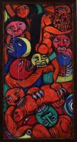 Lote 6182 - MALANGATANA (1936-2011) - Original - Pintura a óleo sobre tela (sobre mdf), assinada, motivo “Figuras”, com 118x60 cm (moldura com 214x67 cm). Obra de técnica semelhante foi vendida por € 13.800 na Oportunity Leilões. Nota: Malangatana Ngwenya